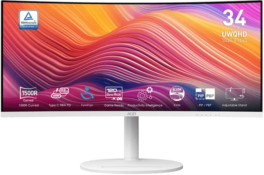 [最新產品] MSI 34" Modern MD342CQPW 120Hz WQHD 3440x1440 VA (21:9) 曲面顯示器(白色) (MO-MD34CQW)