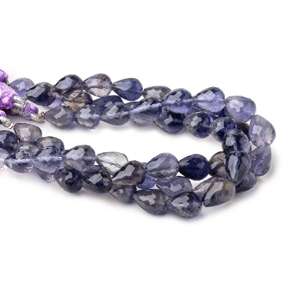 10x8-12x10mm Iolite straight drilled faceted tear drop Beads 8 inch 18 pieces