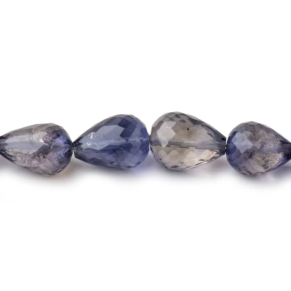 10x8-12x10mm Iolite straight drilled faceted tear drop Beads 8 inch 18 pieces