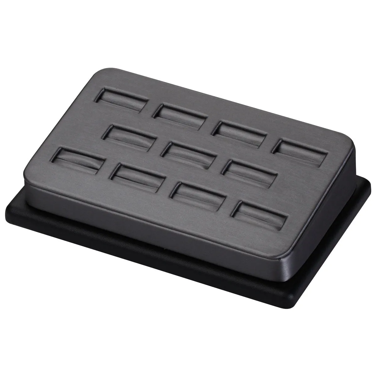 11-Slot Square Ring Displays in Steel Gray & Onyx, 6.5" L x 4.5" W