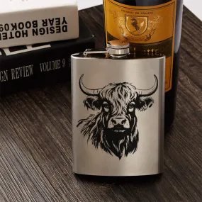 2-10 oz Yak Bull Laser Pattern Stainless Steel Portable Flask