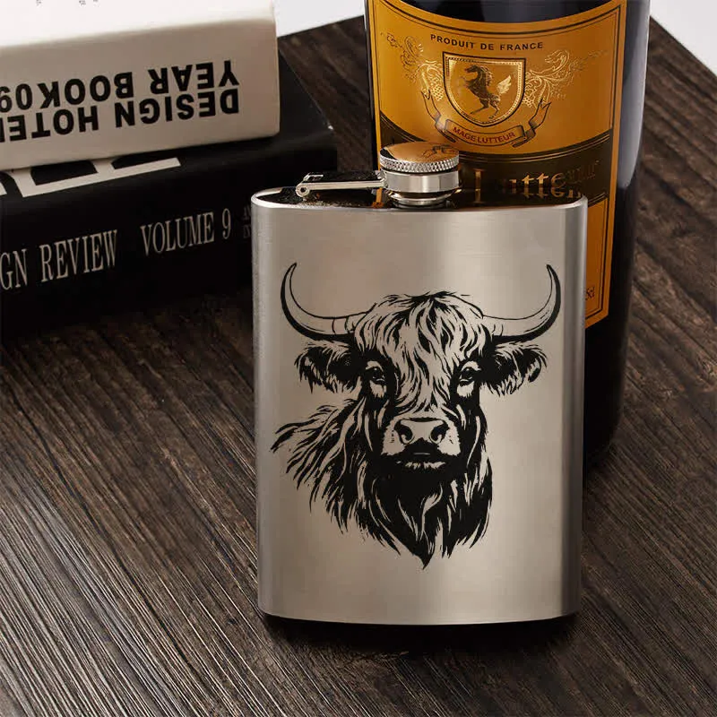 2-10 oz Yak Bull Laser Pattern Stainless Steel Portable Flask
