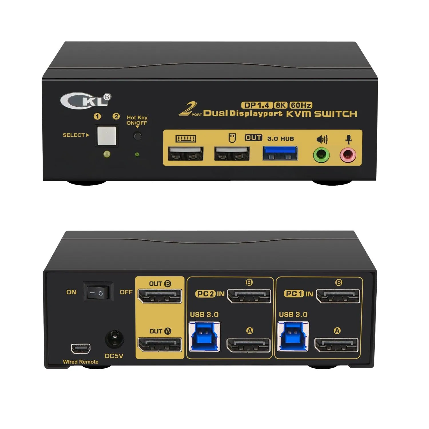 2 Port USB 3.0 KVM Switch Dual Monitor DisplayPort 1.4 8K@30Hz 4K@144Hz for 2 Computers 2 Monitors CKL-622DP-4