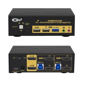2 Port USB 3.0 KVM Switch Dual Monitor DisplayPort 1.4 8K@30Hz 4K@144Hz for 2 Computers 2 Monitors CKL-622DP-4