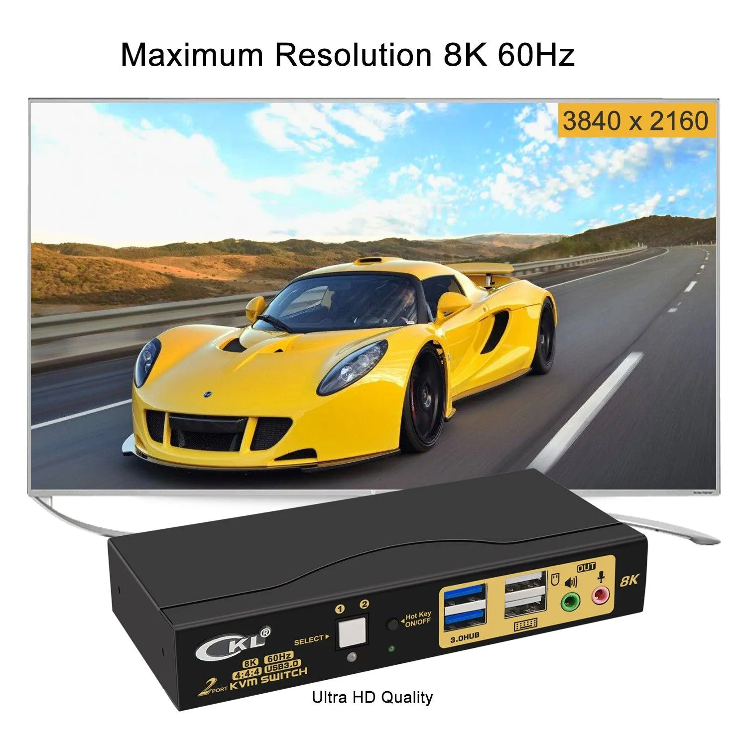 2 Port USB 3.0 KVM Switch Single Monitor HDMI 2.1 8K@60Hz 4K@144Hz for 2 Computers 1 Monitors CKL-62HUA-4