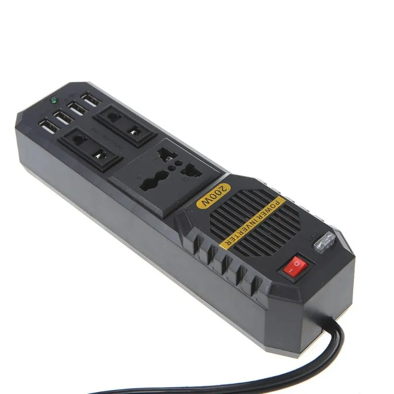 200W Car 4 Port USB 12V DC to AC 220V Vehicle Power