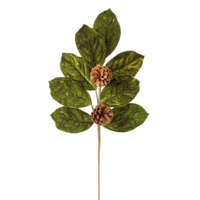 27" Velvet Magnolia Leaf/Cone Spray