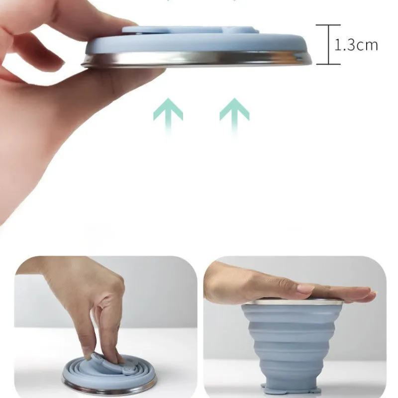 320ml Portable Collapsible Silicone Water Cup Telescopic Folding Mug Outdoor Foldable With Buckle & Cover For Travel