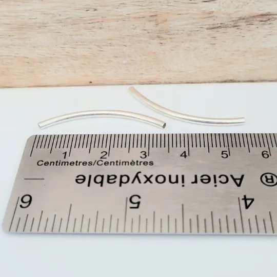 35 mm .925 Sterling Silver Curved Tube / 4 Pieces