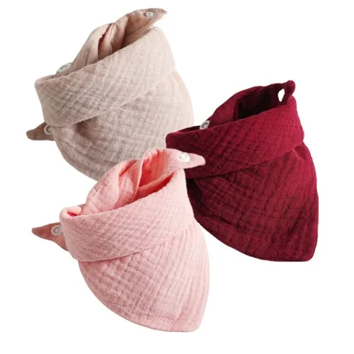 3Pcs/lot Baby Muslin Bibs  Soft Cotton Solid Color Bibs Saliva Towel