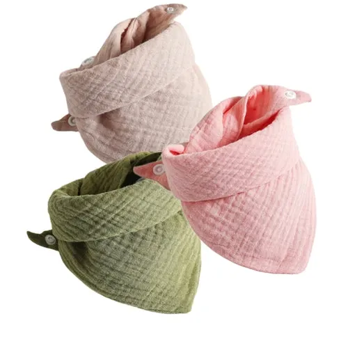 3Pcs/lot Baby Muslin Bibs  Soft Cotton Solid Color Bibs Saliva Towel