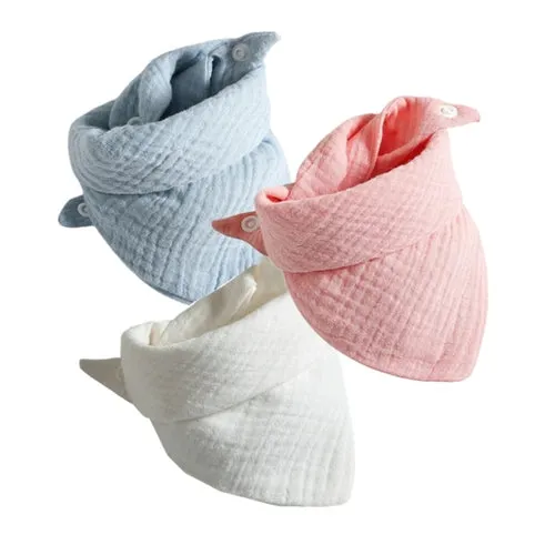 3Pcs/lot Baby Muslin Bibs  Soft Cotton Solid Color Bibs Saliva Towel