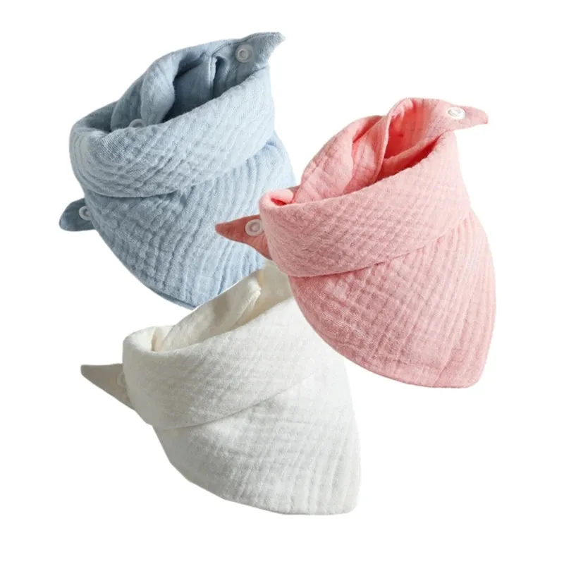 3Pcs/lot Baby Muslin Bibs  Soft Cotton Solid Color Bibs Saliva Towel