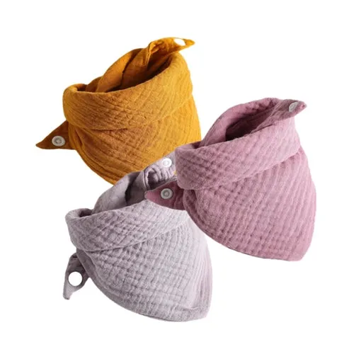 3Pcs/lot Baby Muslin Bibs  Soft Cotton Solid Color Bibs Saliva Towel