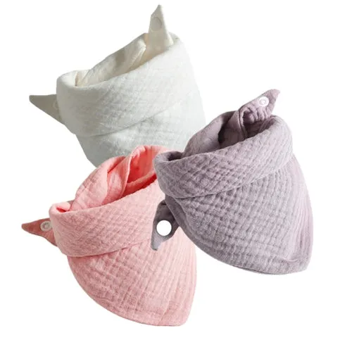 3Pcs/lot Baby Muslin Bibs  Soft Cotton Solid Color Bibs Saliva Towel
