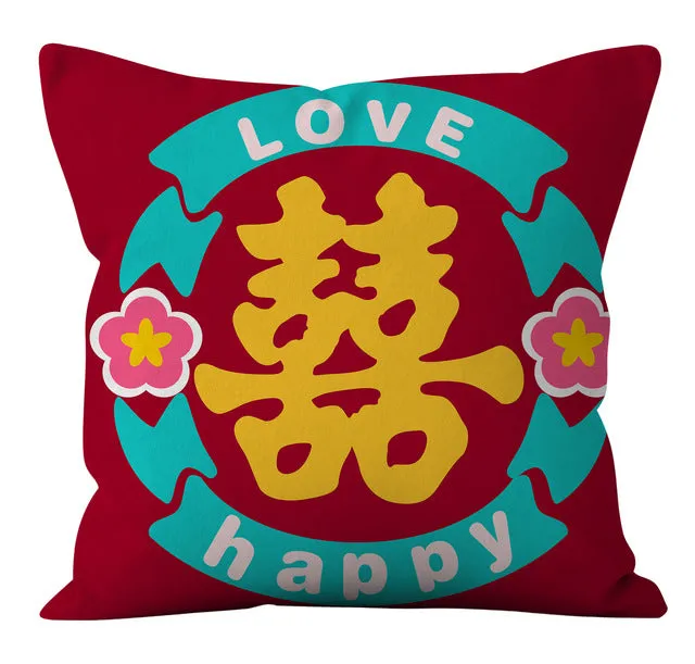 45 x 45 cm Happy Lucky Cushion Covers For Chinese Wedding