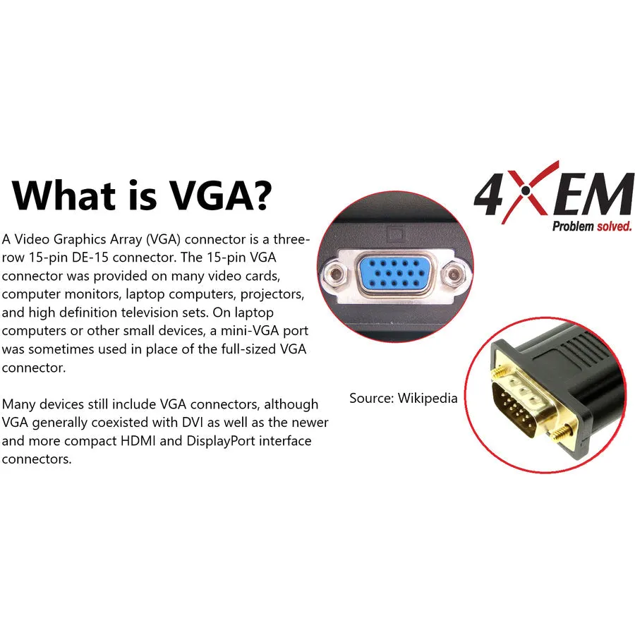 4XEM 15FT DisplayPort To VGA Adapter Cable - Black 4XDPMVGAM15FT