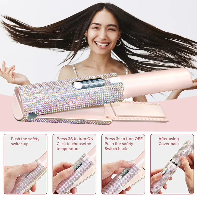 🔥50% OFF🔥 Long-Lasting Straightening & Curling Hair Iron with Gorgeous Rhinestone