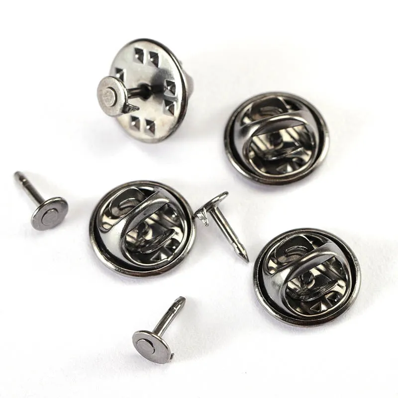 50Sets/lot Squeeze Badge Holder Butterfly Clasp Pin Back Brooch Clutch Care Cap Nail Tie Back Stoppers Rhodium Jewelry Findings