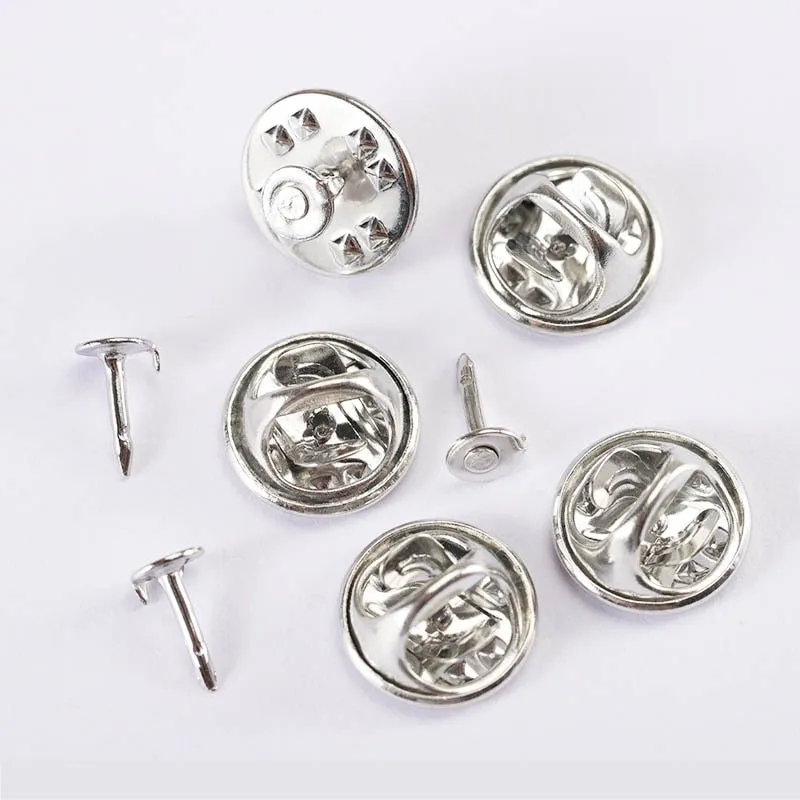 50Sets/lot Squeeze Badge Holder Butterfly Clasp Pin Back Brooch Clutch Care Cap Nail Tie Back Stoppers Rhodium Jewelry Findings