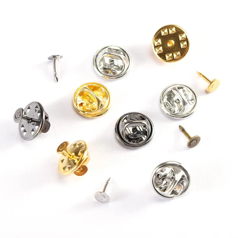 50Sets/lot Squeeze Badge Holder Butterfly Clasp Pin Back Brooch Clutch Care Cap Nail Tie Back Stoppers Rhodium Jewelry Findings