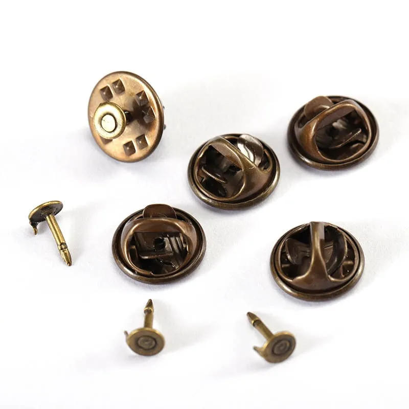 50Sets/lot Squeeze Badge Holder Butterfly Clasp Pin Back Brooch Clutch Care Cap Nail Tie Back Stoppers Rhodium Jewelry Findings
