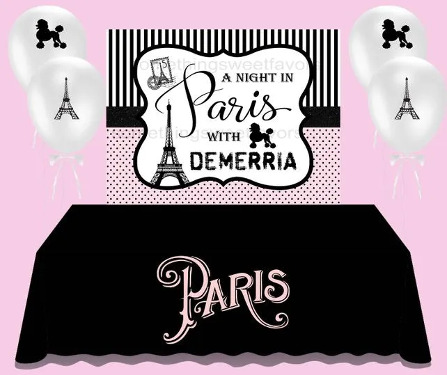 A Night In Paris Birthday Backdrop - FREE SHIPPING