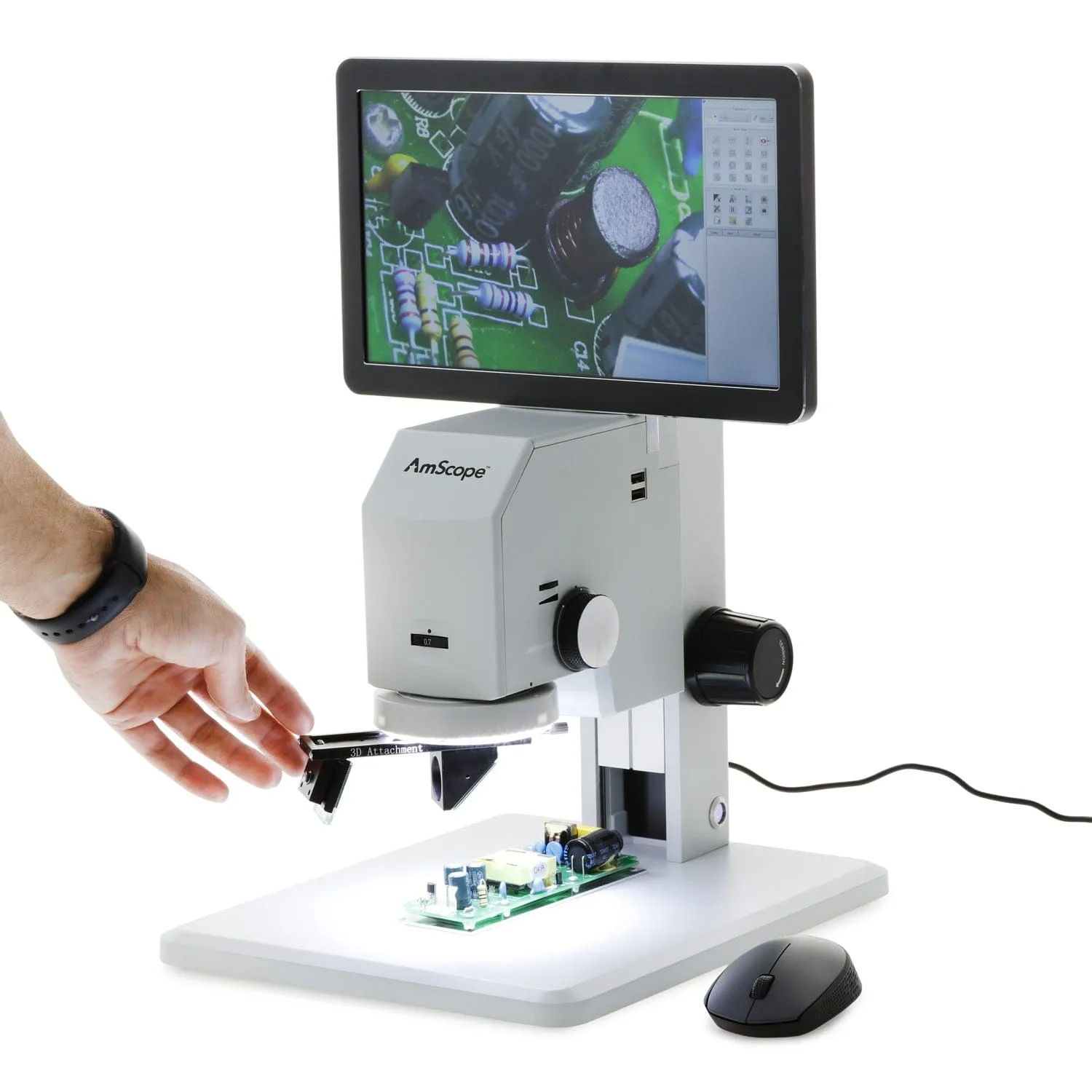 AmScope DM745 Series 3D Digital Microscope for Industrial Inspection with 0.7X-4.5X Magnification, 11.6" HD Screen and 3D Rotary Viewer