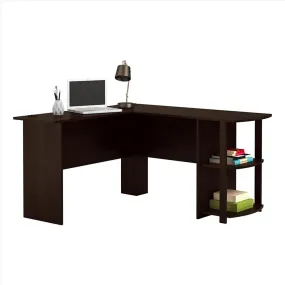 AMYOVE L-shaped Wooden Right Angle Computer Desk With Two-layer Bookshelves