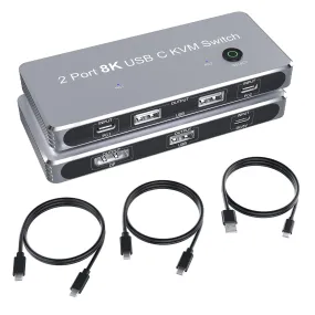 Anehmeta USB-C KVM Switch, 8K KVM Switches DP 1.4 2xUSB-C PC to One DisplayPort Monitors 8K@60Hz 4K@144Hz 3X USB2.0 Sharing Mouse Keyboard Printer-Grey