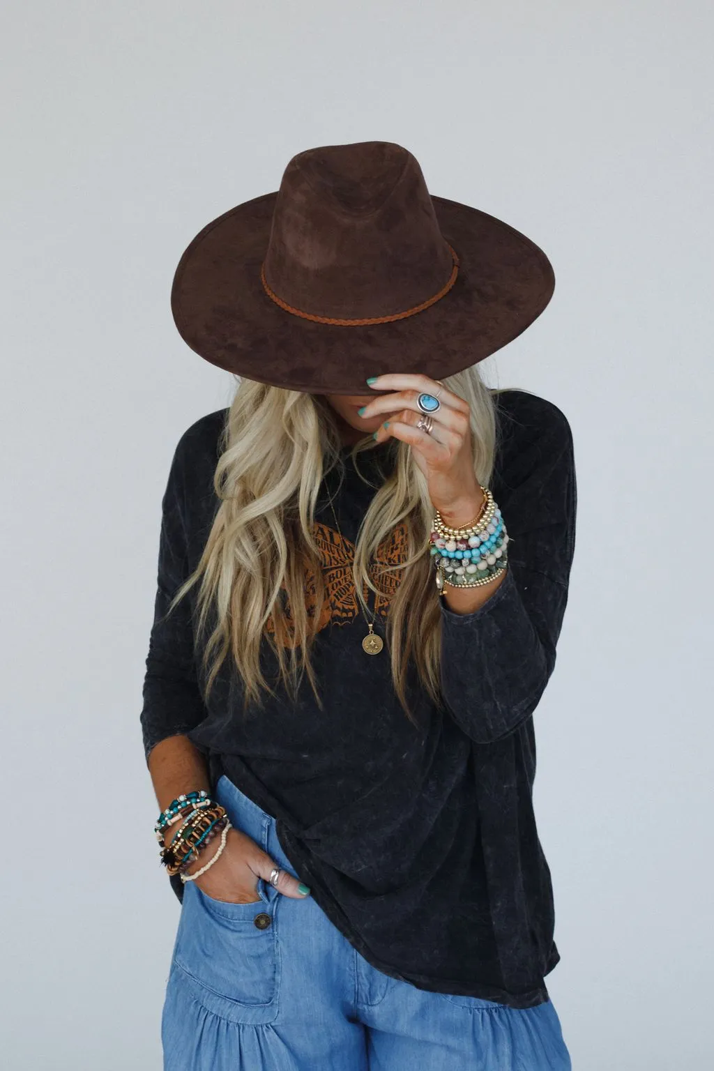 Arizona Braided Wide Brim Hat - Brown