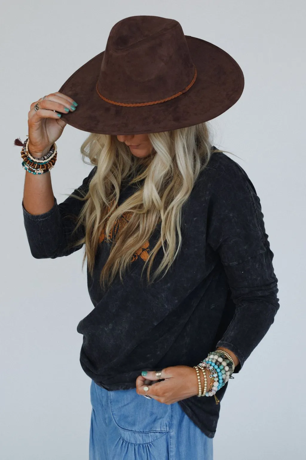 Arizona Braided Wide Brim Hat - Brown