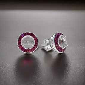 Art Deco Reproduction Aristocrat Ruby Semi Mount Earrings - Holds 6.5 mm Round Brilliant Cut 11596