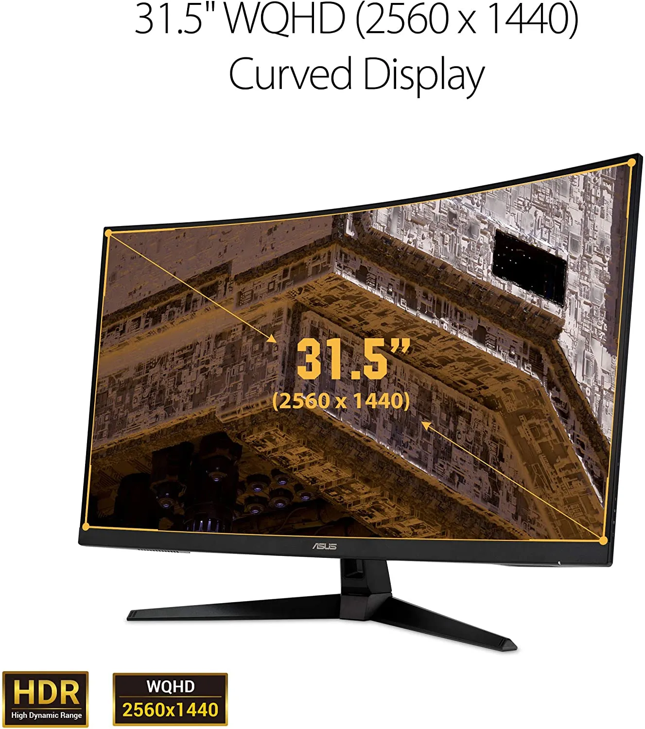 ASUS Monitor TUF Gaming VG32VQ1B 32" 2K HDR Curved Monitor - WQHD (2560 x 1440), 165Hz (Supports 144Hz), 1ms, Extreme Low Motion Blur, Speaker, FreeSync Premium, VESA Mountable, DisplayPort, HDMI