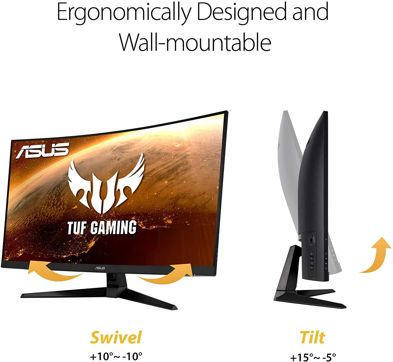 ASUS Monitor TUF Gaming VG32VQ1B 32" 2K HDR Curved Monitor - WQHD (2560 x 1440), 165Hz (Supports 144Hz), 1ms, Extreme Low Motion Blur, Speaker, FreeSync Premium, VESA Mountable, DisplayPort, HDMI