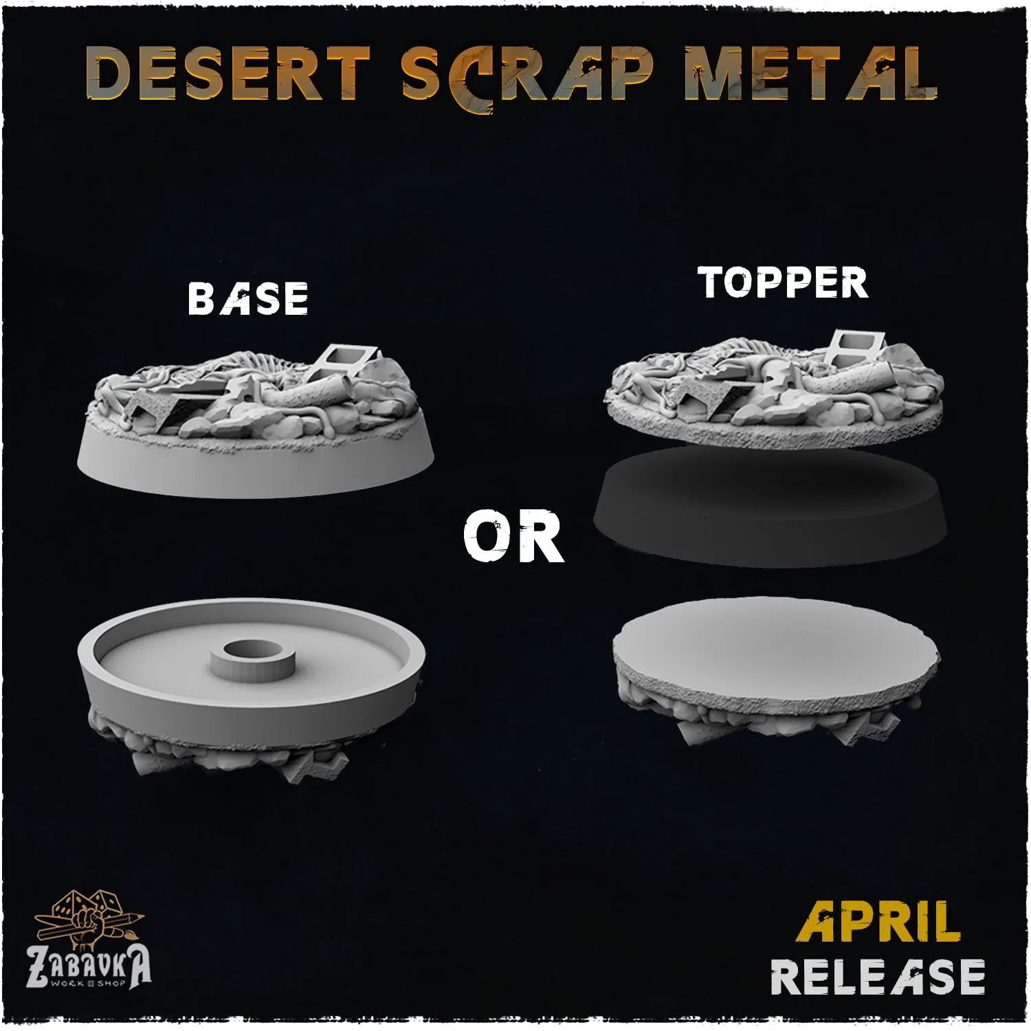 BASES - Desert Scrap Metal - themed bases for wargames and tabletop - thirteen sizes available by zabavka workshop