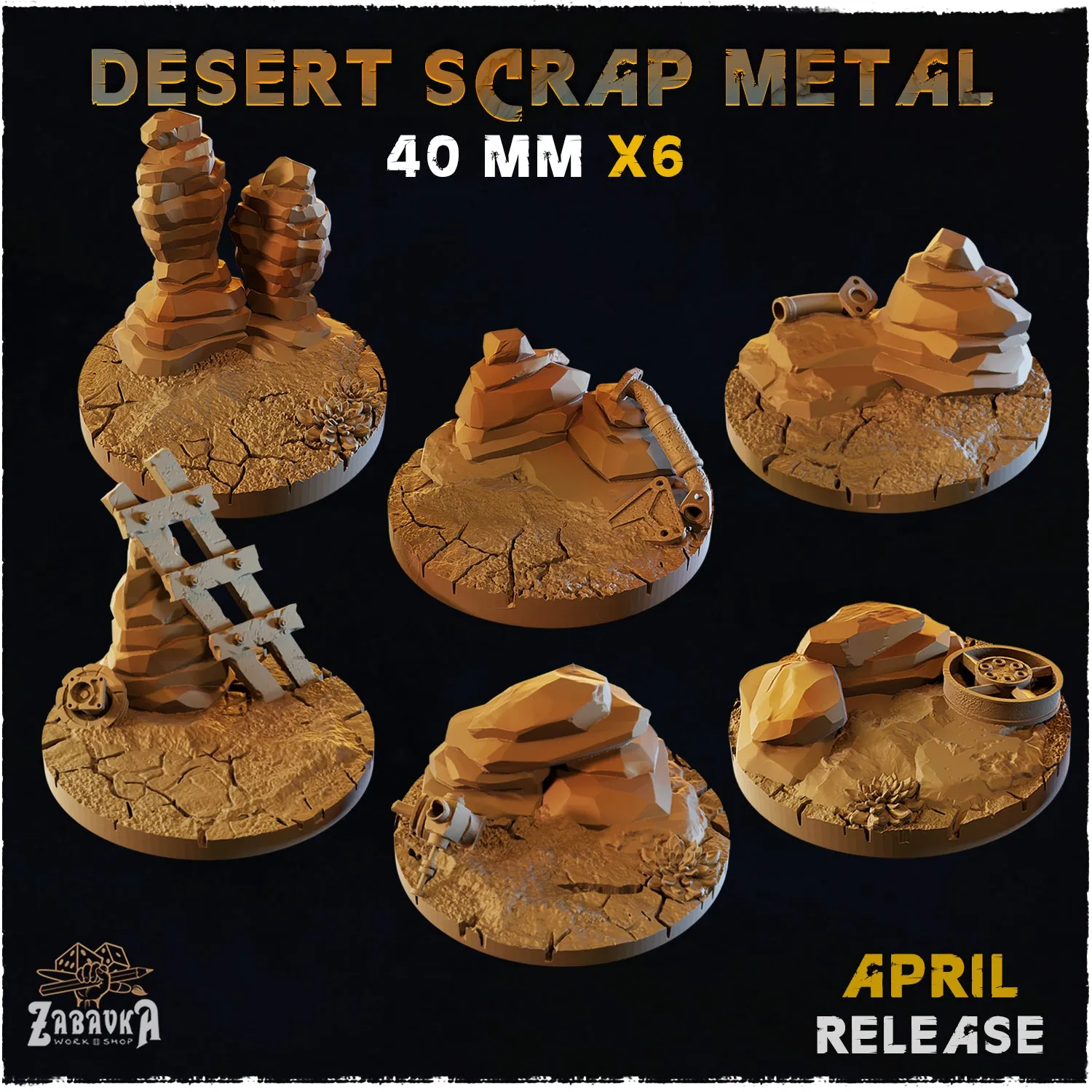BASES - Desert Scrap Metal - themed bases for wargames and tabletop - thirteen sizes available by zabavka workshop