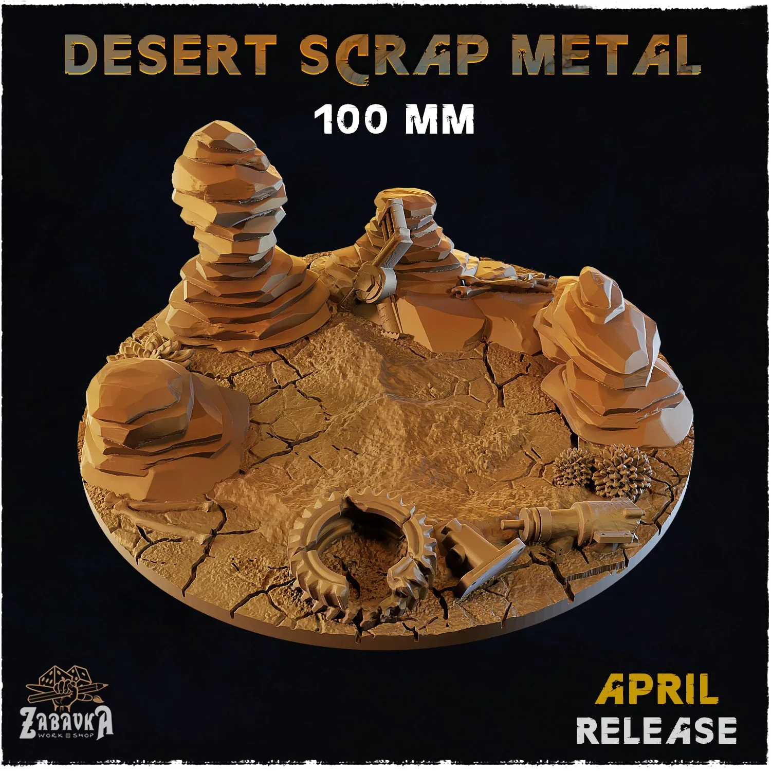 BASES - Desert Scrap Metal - themed bases for wargames and tabletop - thirteen sizes available by zabavka workshop