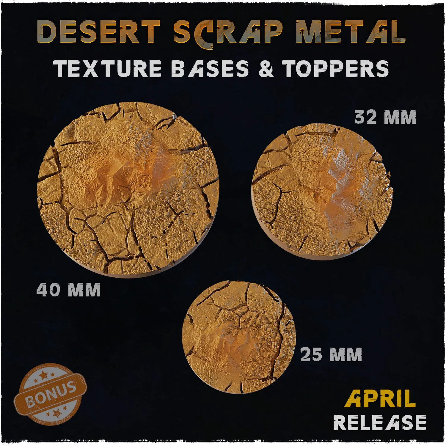BASES - Desert Scrap Metal - themed bases for wargames and tabletop - thirteen sizes available by zabavka workshop
