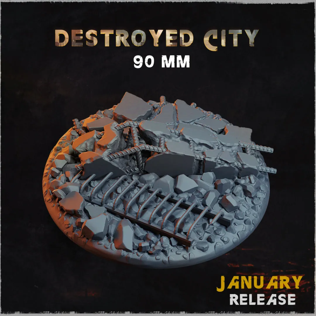BASES - Destroyed CITY themed bases for wargames and tabletop - thirteen sizes available by zabavka workshop