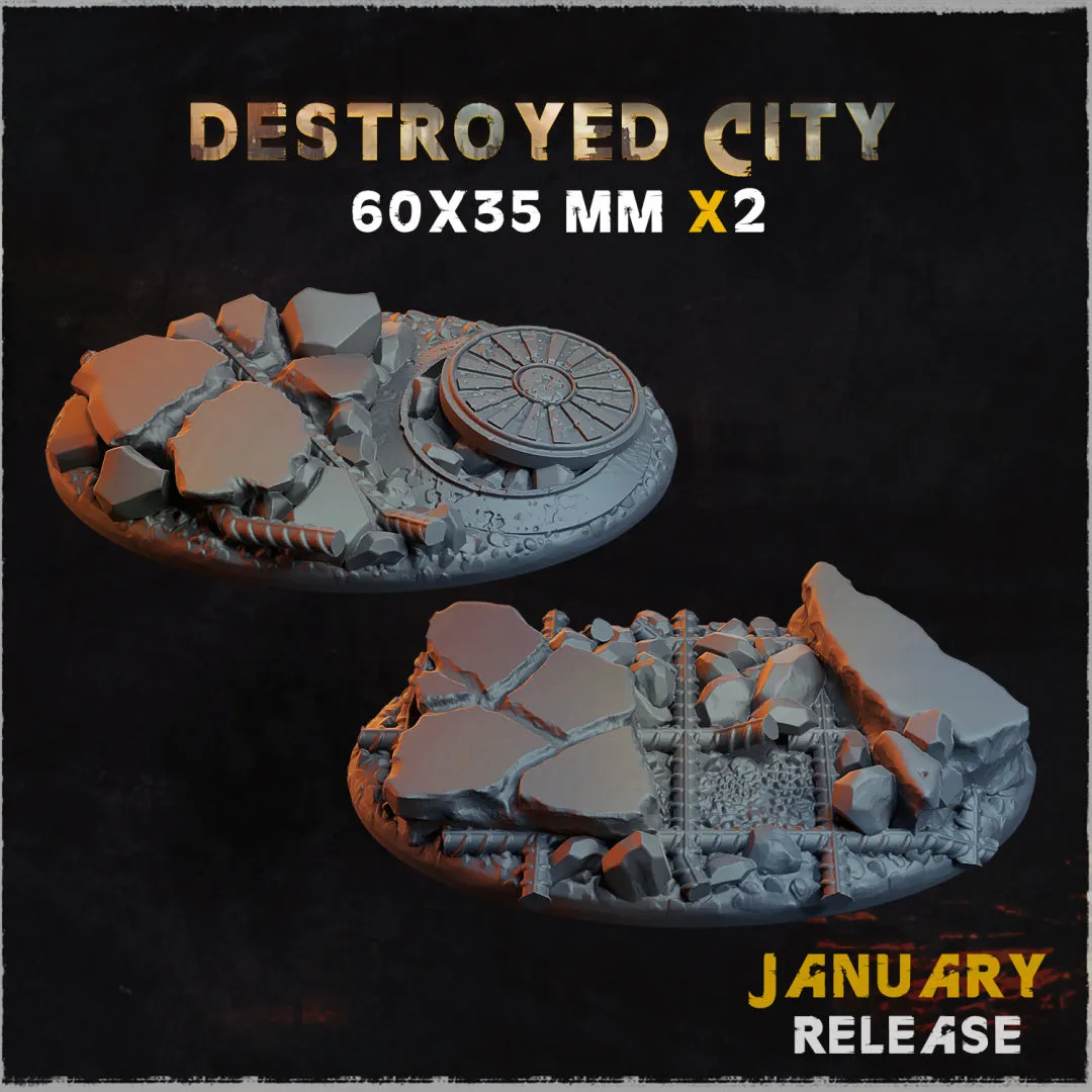 BASES - Destroyed CITY themed bases for wargames and tabletop - thirteen sizes available by zabavka workshop