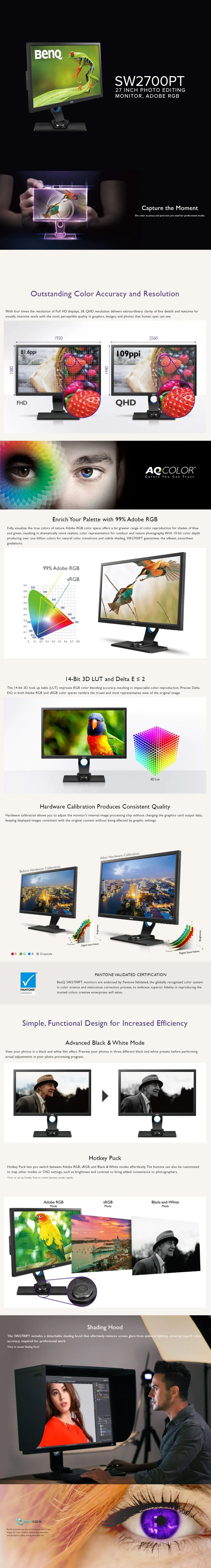 BenQ Photographer Monitor 27"/IPS/2560x1440 2K/60Hz/5ms/1xDVI-DL/1xHDMI/1xDP/USB 3.0 Hub/Card Reader - Grey (SW2700PT 4JTP) BESW1777