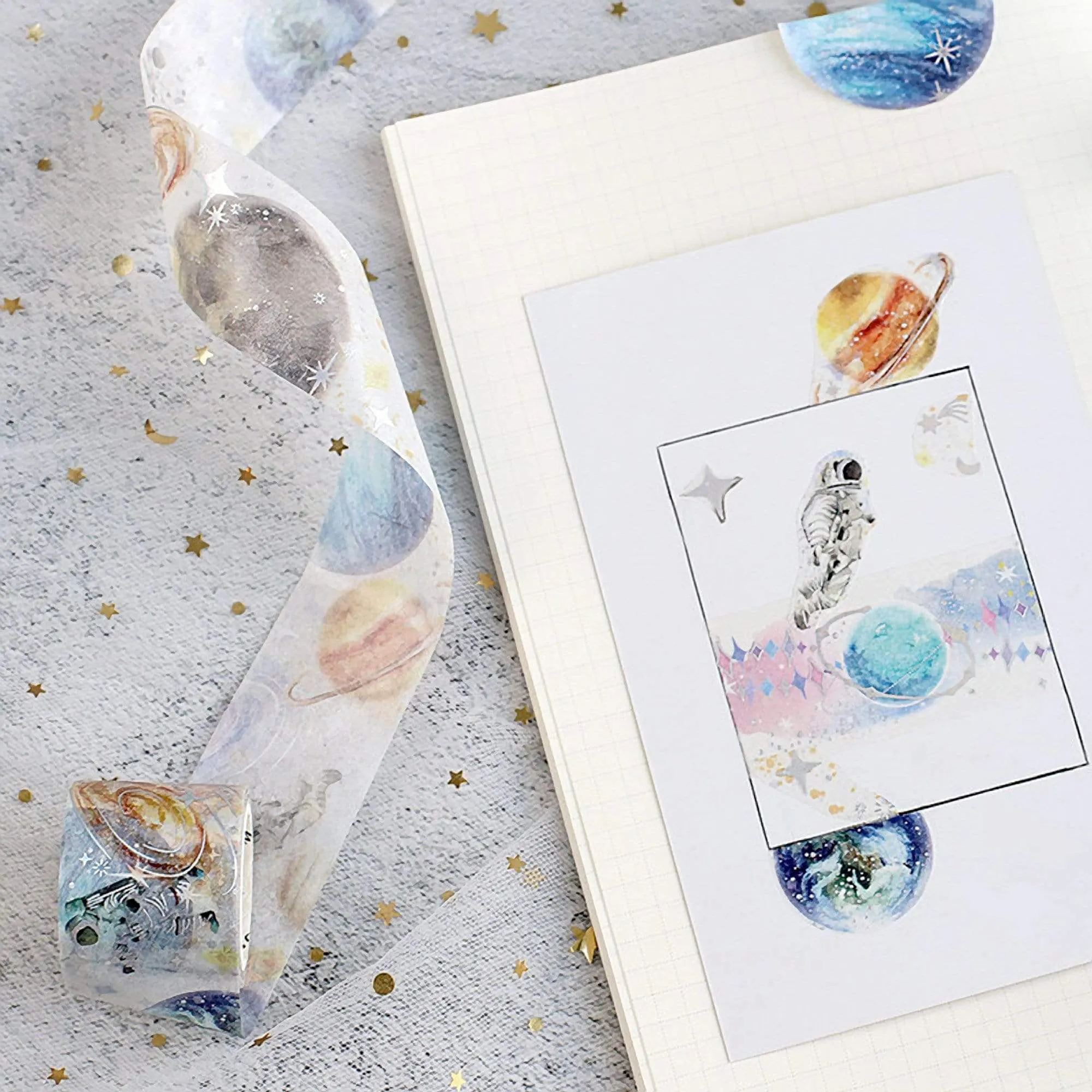 BGM Pastel Planets Outer Space Constellations Gold Foil Washi Tape