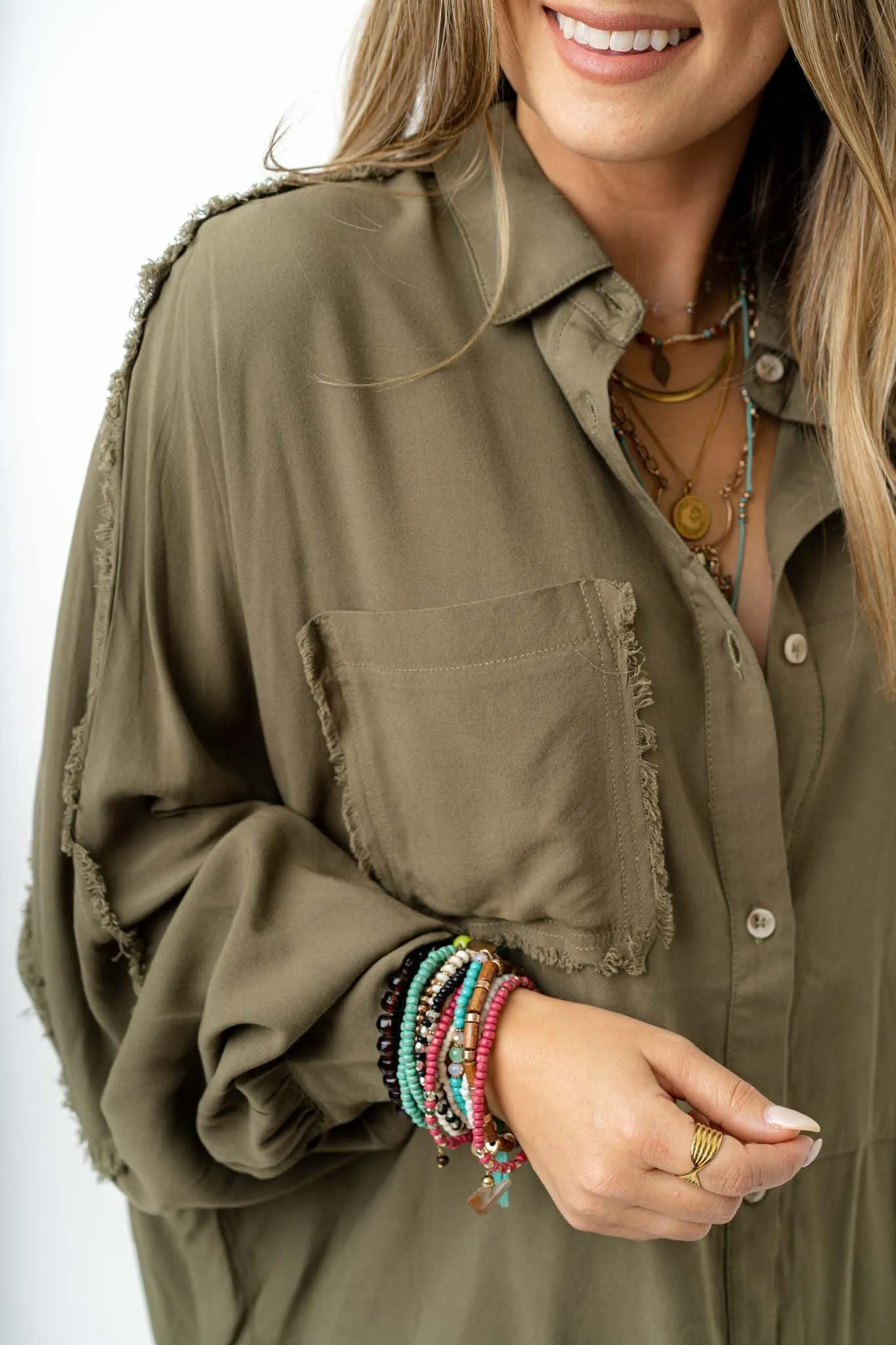 Bradley Button Down Top - Olive