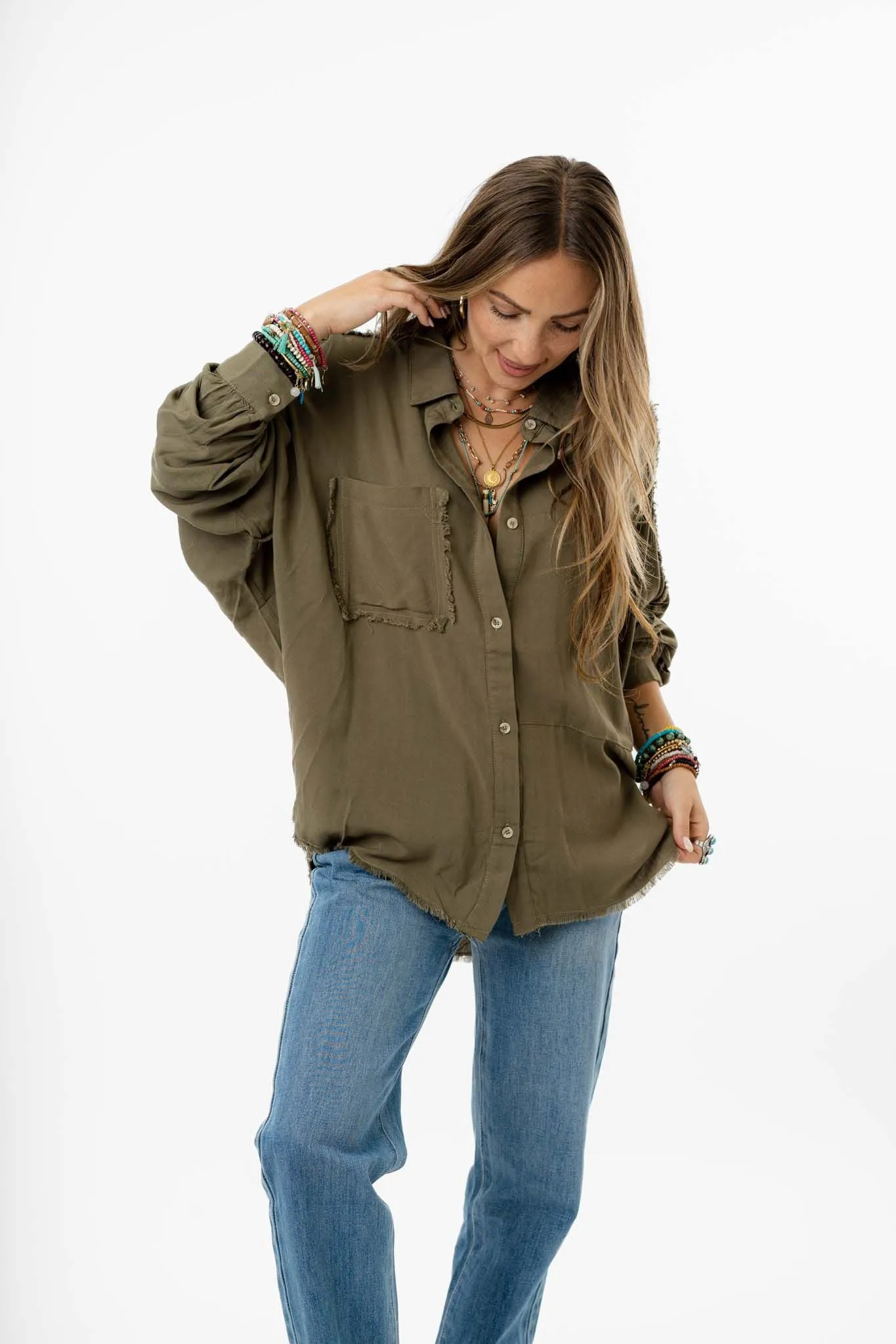 Bradley Button Down Top - Olive