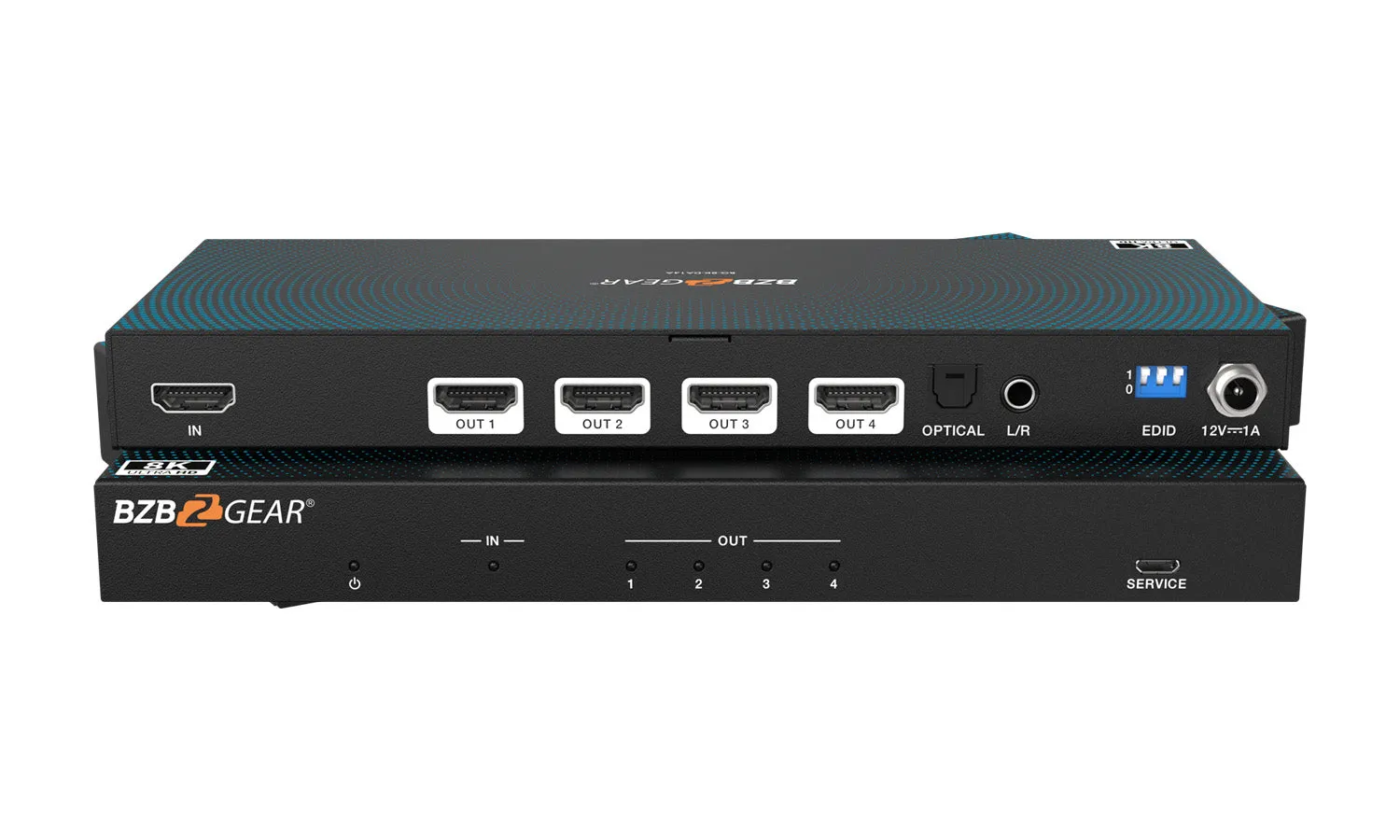 BZBGEAR 8K UHD HDMI 2.1 Splitter with Audio De-embedder (8K60 4K120 4:4:4 10bit VRR,FVA,ALLM support) - 1x4