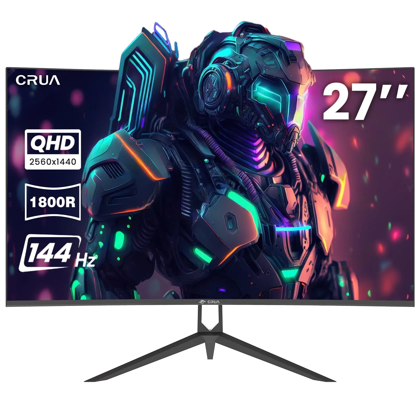 CRUA CR270HDM 27" 2K 144Hz Curved Gaming Monitor, QHD (2560 x 1440p) FreeSync, DP& HDMI Ports, Matte Black