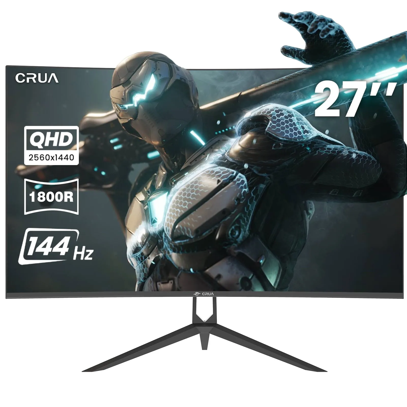 CRUA CR270HDM 27" 2K 144Hz Curved Gaming Monitor, QHD (2560 x 1440p) FreeSync, DP& HDMI Ports, Matte Black