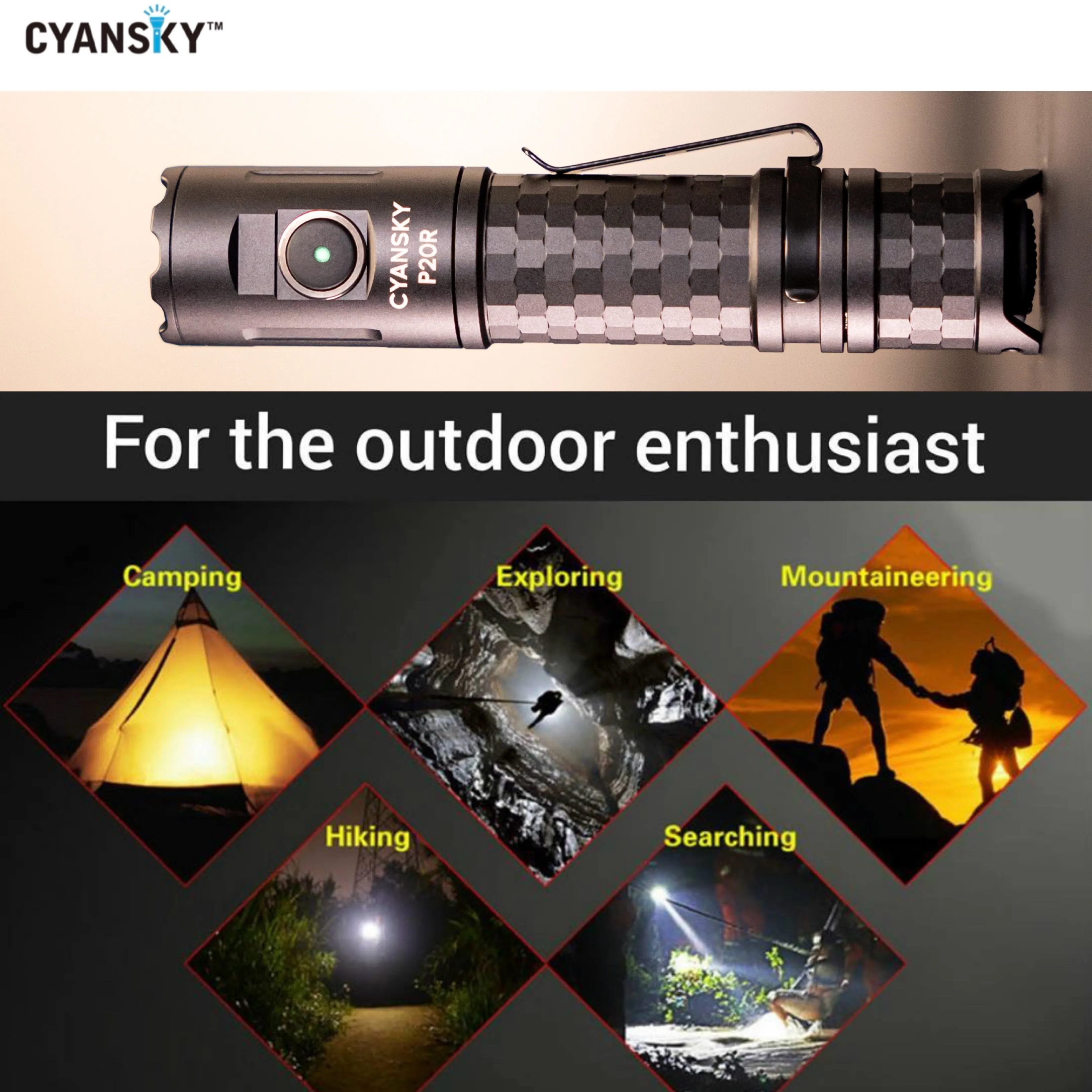 Cyansky P20R Portable Outdoor Flashlight 1900 Lumens 210M