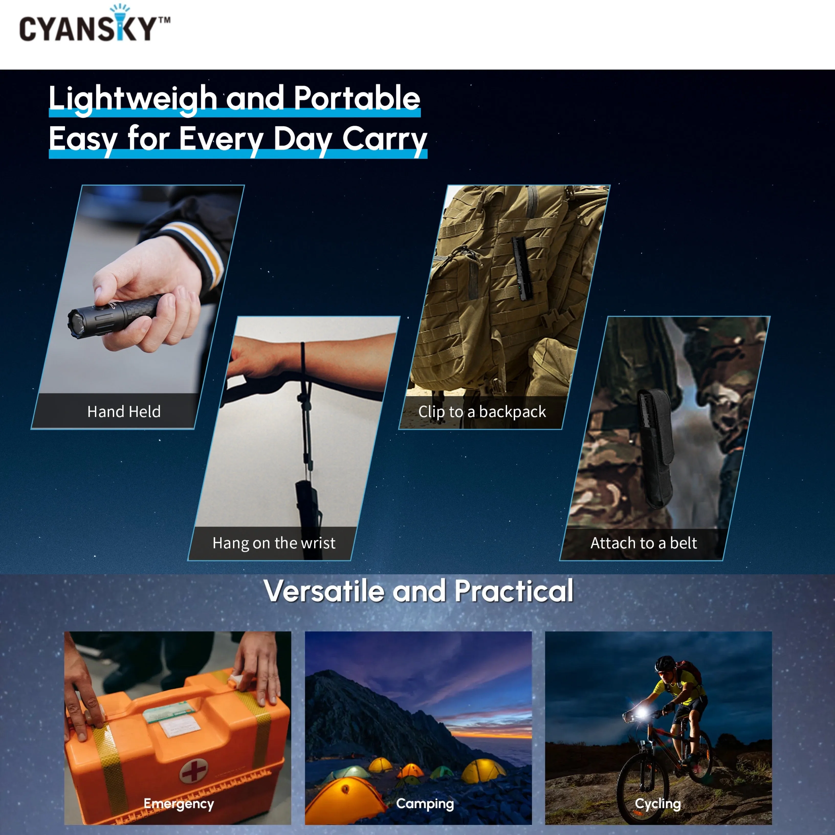 Cyansky P20R Portable Outdoor Flashlight 1900 Lumens 210M